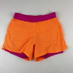 Danskin Now Athletic Shorts Girls Large 10-12 Orange Pink Lined